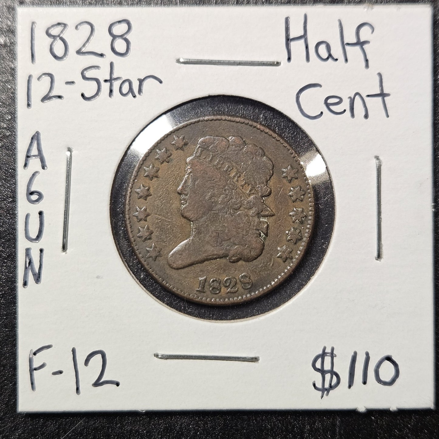 1828 Half Cent 12 Star Classic Head Fine (A6UN)