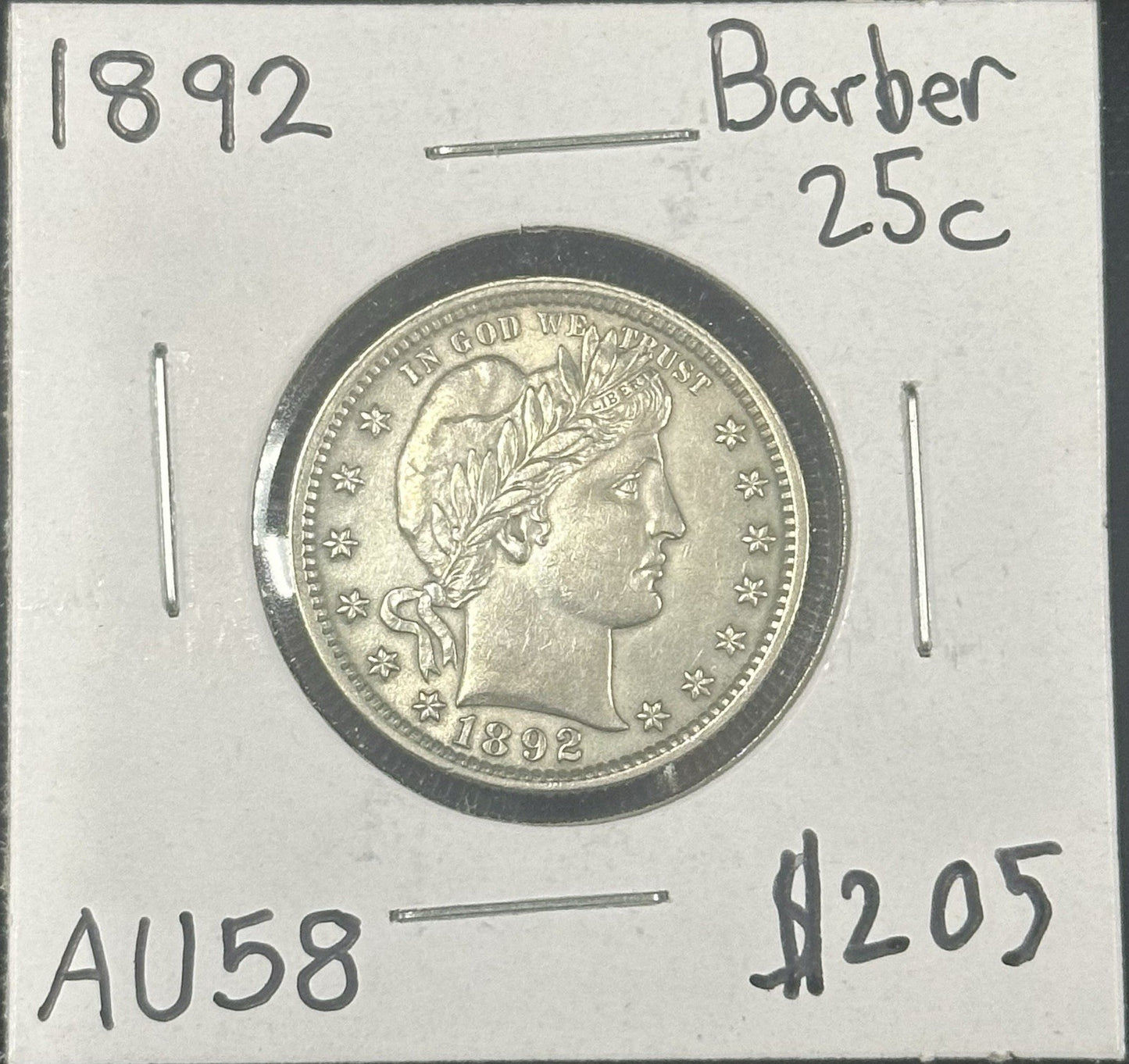 1892 Barber Quarter Almost Uncirculqted - JP10