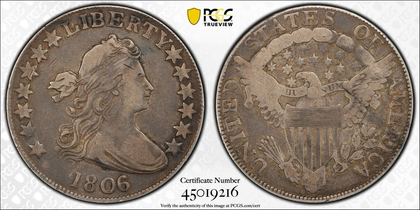 1806/5 Draped Bust Half Dollar Overton 103 Large Stars PCGS F12 - A6U8