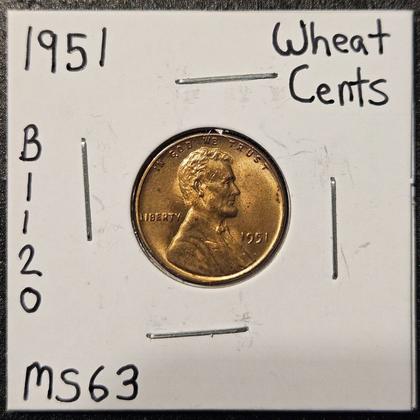 1951-P Lincoln Wheat Cent Ungraded Mint State B1120