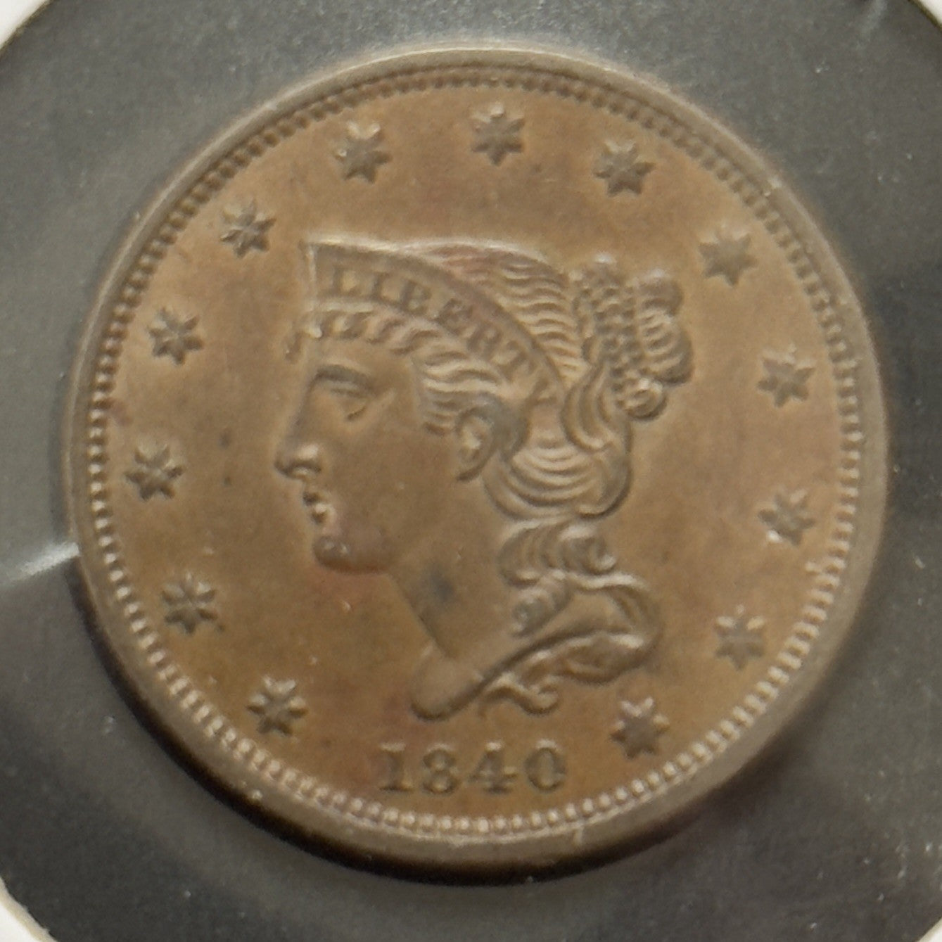 1840 Braided Hair Large Cent Small Date - Almost Uncirculated *Crackout* (40481)