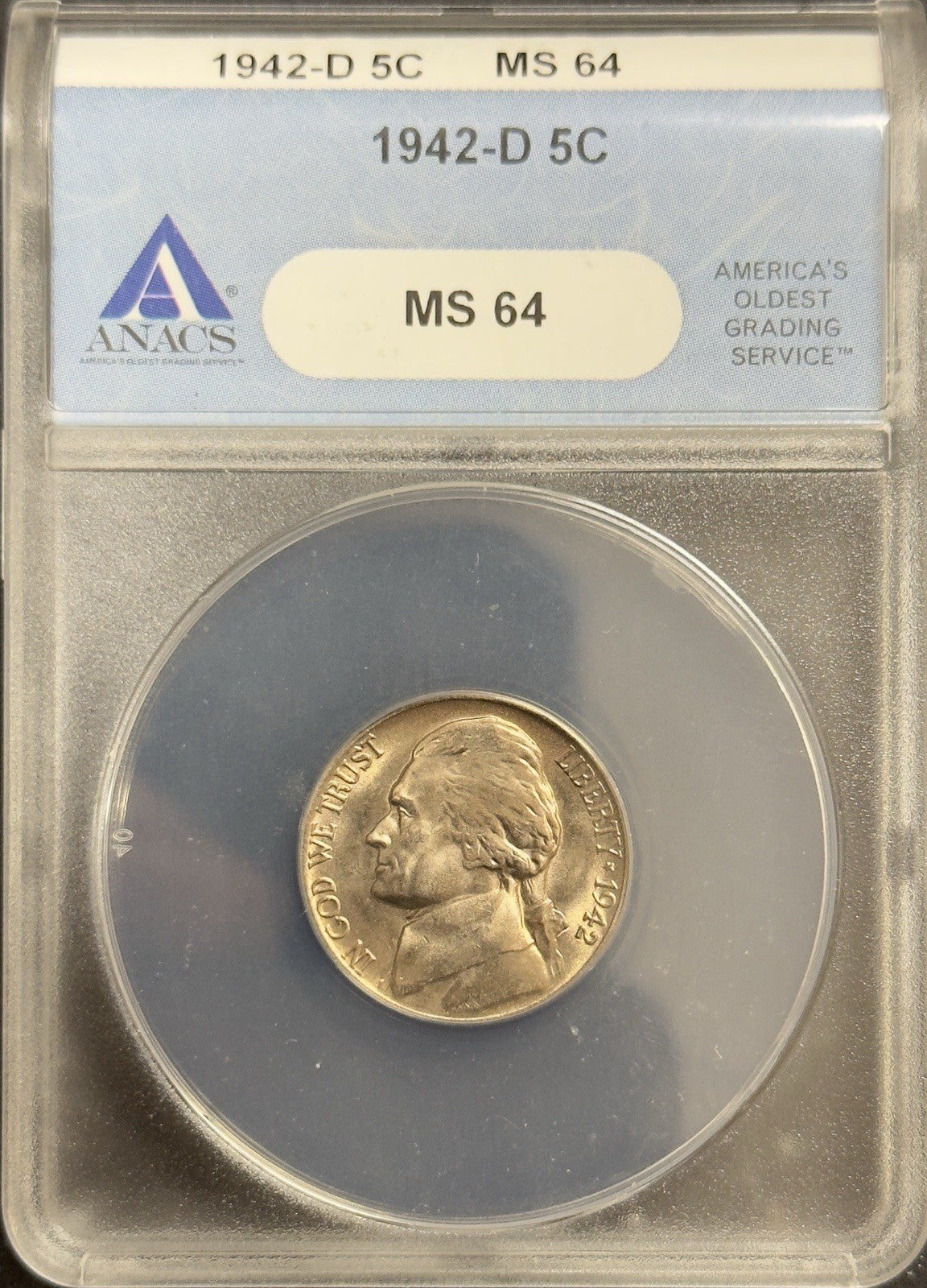 1942 D Jefferson Nickel - ANACS MS64 ( 40687 )