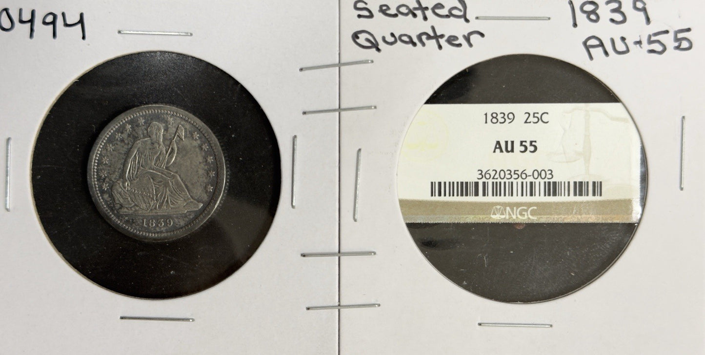 1839 Seated Quarter - Almost Uncirculated *Crackout* ( 40494 )