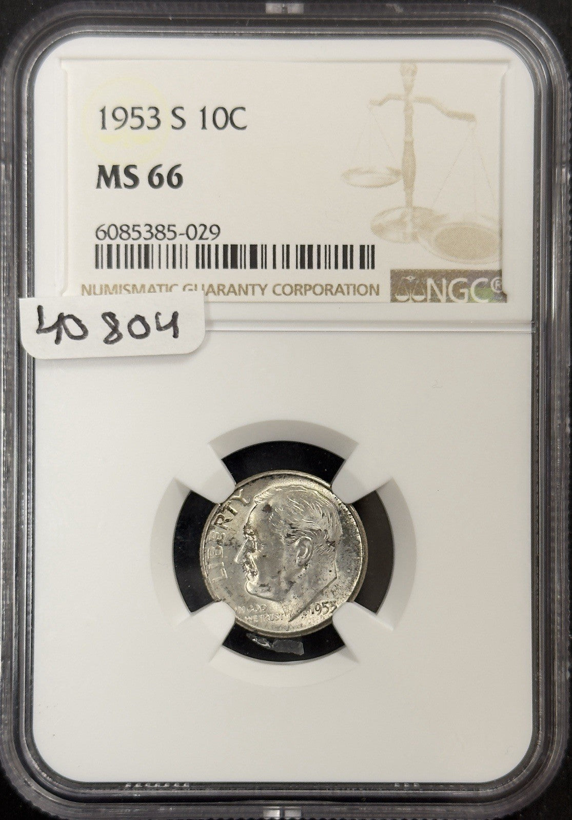 1953 S Roosevelt Dime - NGC MS66 ( 40804 )
