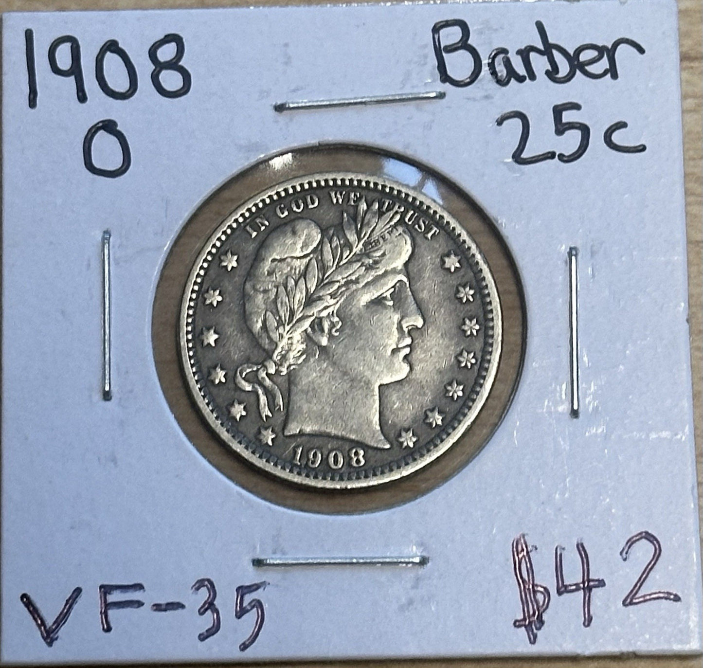 1908 O Barber Quarter Dollar - Very Fine - JP155