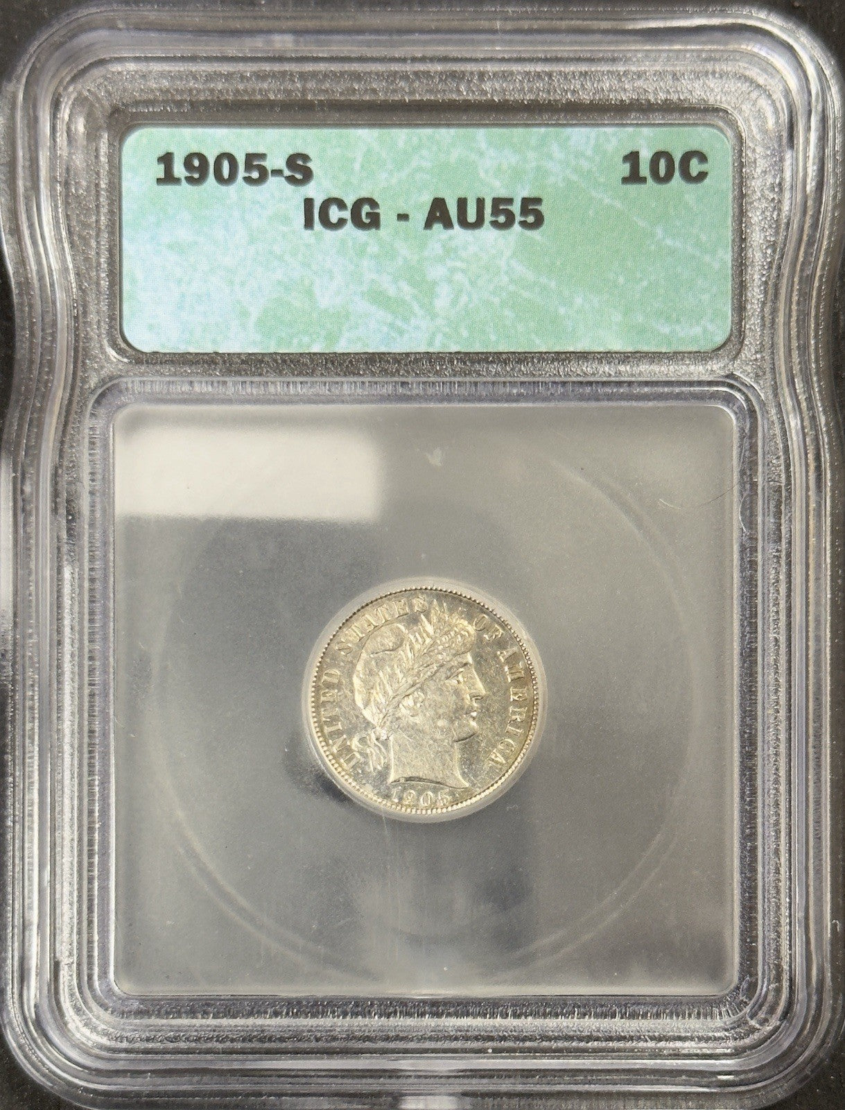 1905 S Barber Dime - ICG AU55 ( 40809 )