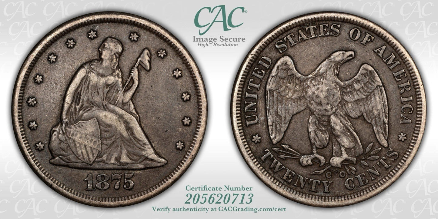 1875 CC Twenty Cent Piece - Very Fine *Crackout* ( 40476 )