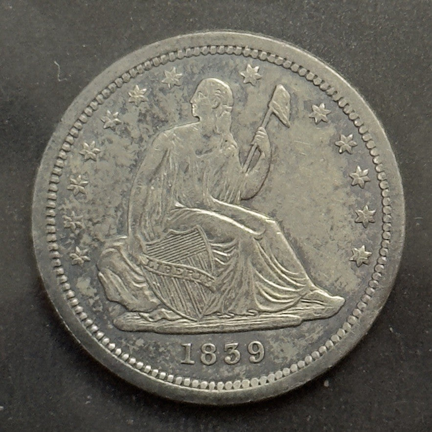 1839 Seated Quarter - Almost Uncirculated *Crackout* ( 40494 )