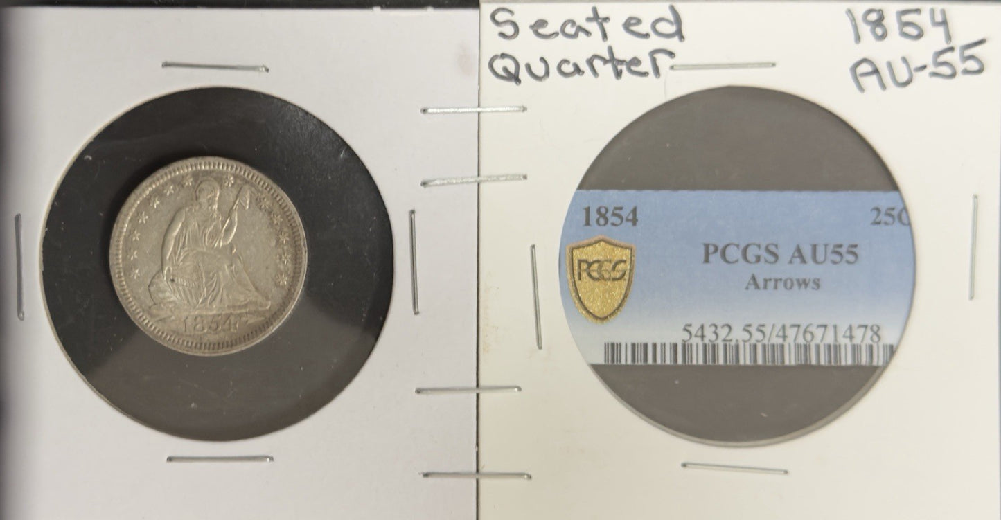 1854 Seated Quarter Arrows - Almost Uncirculated *Crackout* ( 40495 )