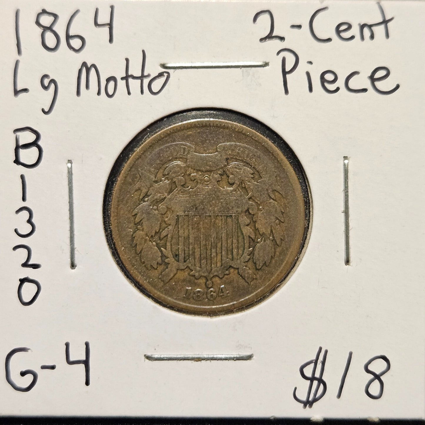 1864-P 2-Cent Piece Large Motto Ungraded Good B1320
