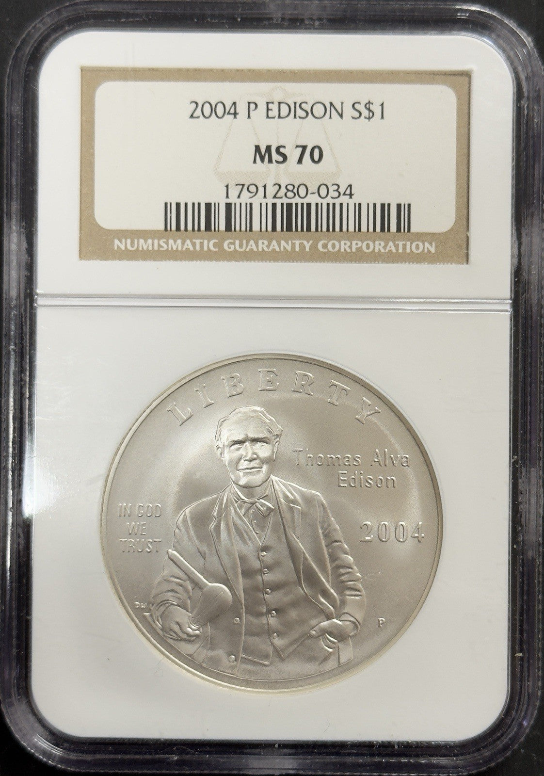 2004 P Thomas Alva Edison Silver Dollar - NGC MS70 ( 40604 )