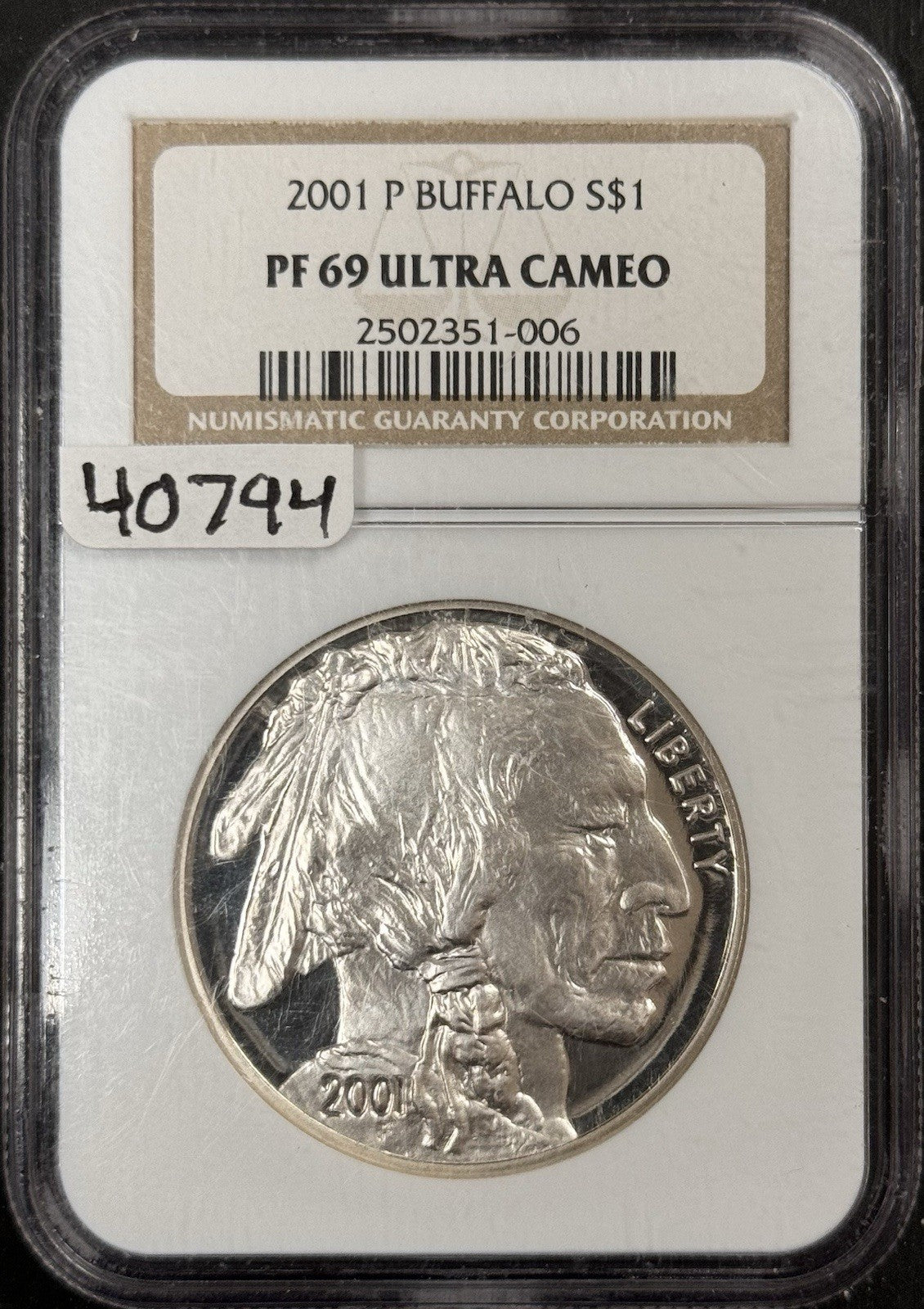 2001 P American Buffalo Silver Commomemerative Dollar - NGC PF 69 Ultra Cameo