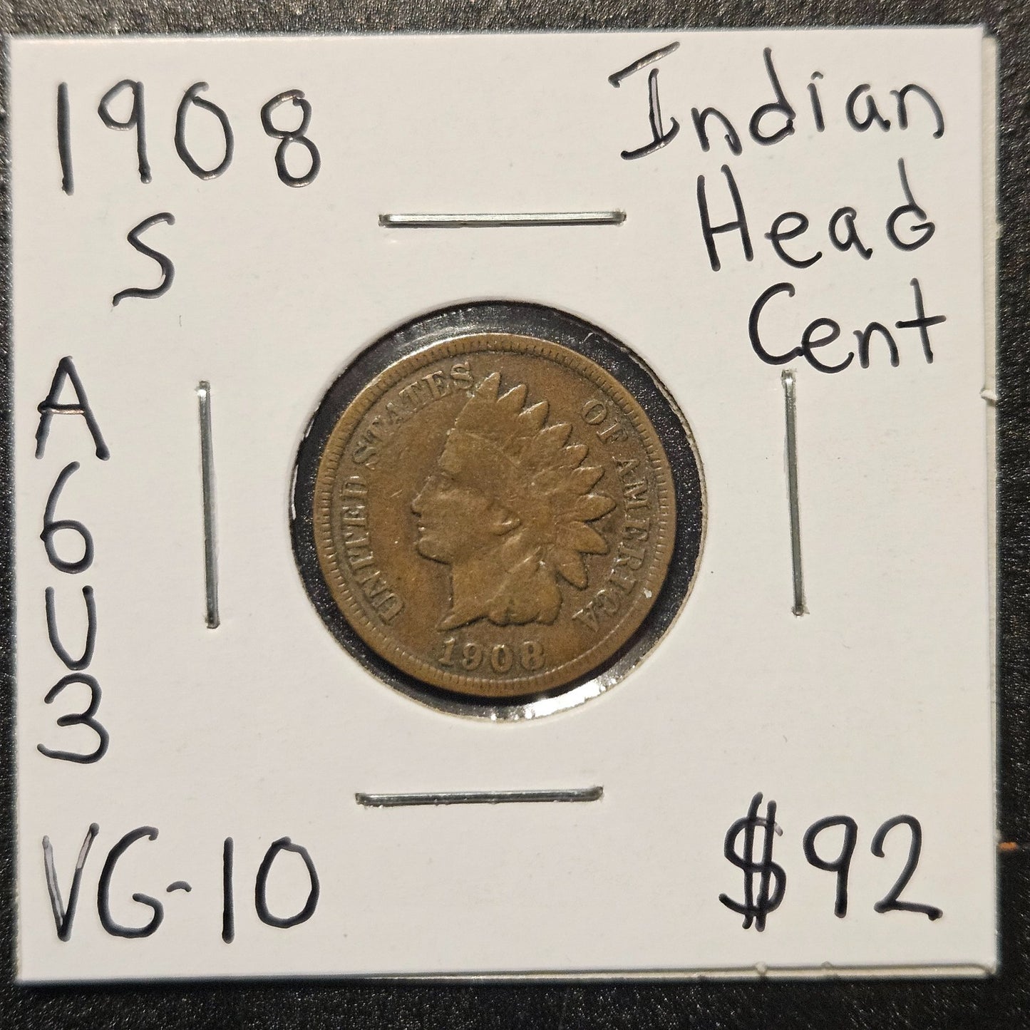 1908-S Indian Head Cent Key Date Very Good (A6U3)