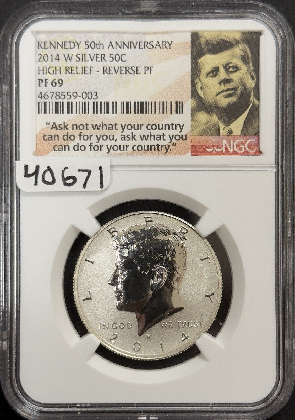 2014 W Kennedy Half Dollar 50TH Anniversary- NGC PF69 Reverse Proof ( 40671 )