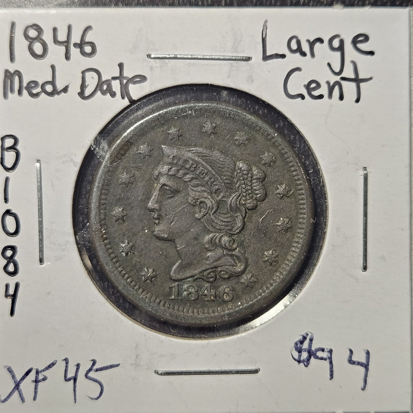 1846 Medium Date Large Cent Extra Fine B1084