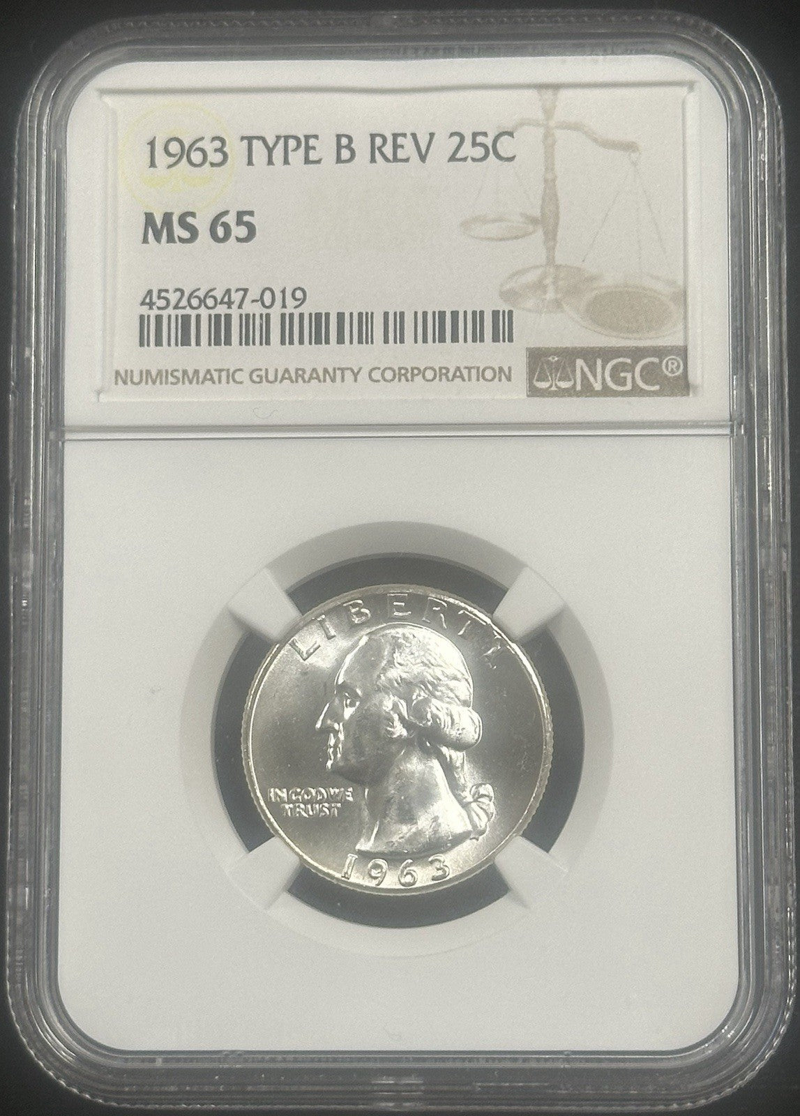 1963 Washington Quarter Type B Reverse NGC MS65 JP117