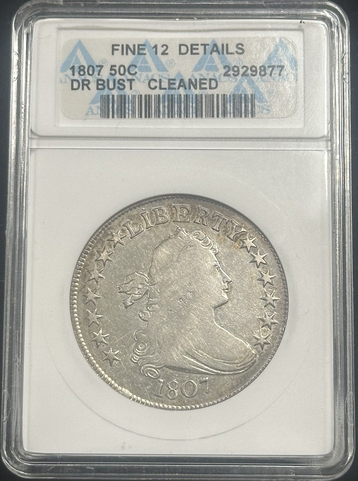 1807 Draped Bust Half Dollar ANACS Fine 12 Details Cleaned - A6U7