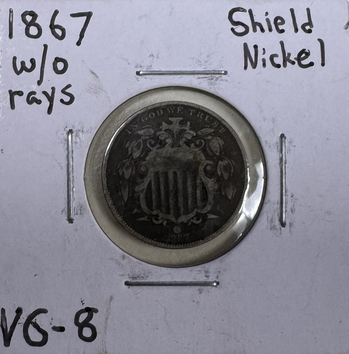 1867 Shield Nickel W/O Rays - Very Good ( 210351 )