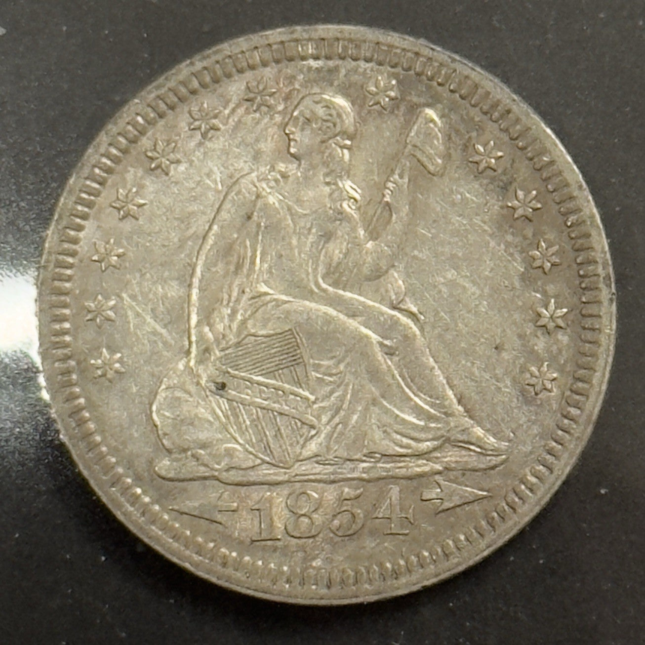 1854 Seated Quarter Arrows - Almost Uncirculated *Crackout* ( 40495 )