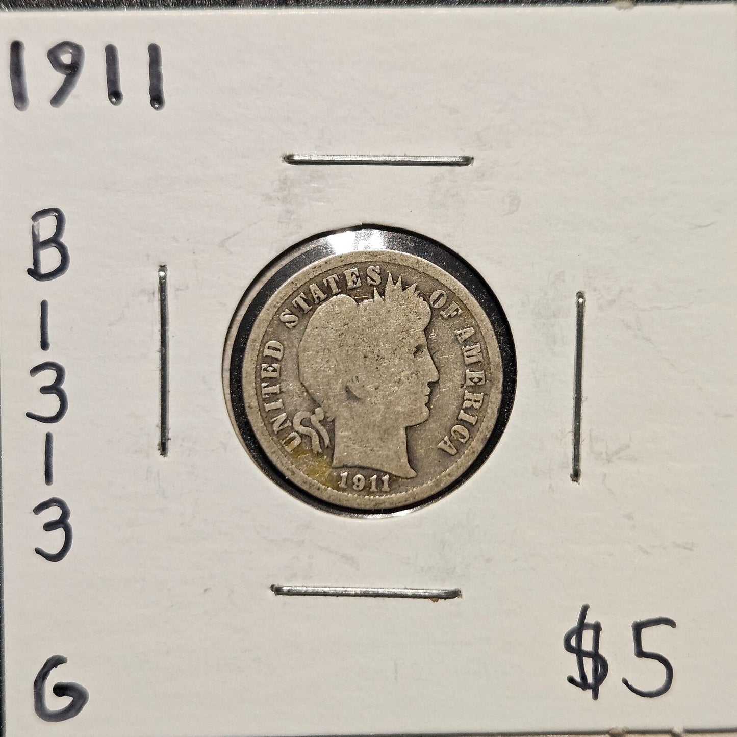 1911-P Barber Dime Ungraded Good B1313