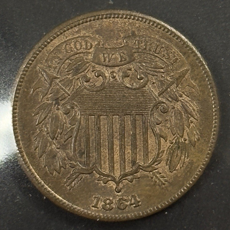 1864 2 Cent Piece Large Motto - Mint State RB *Crackout* ( 40487 )