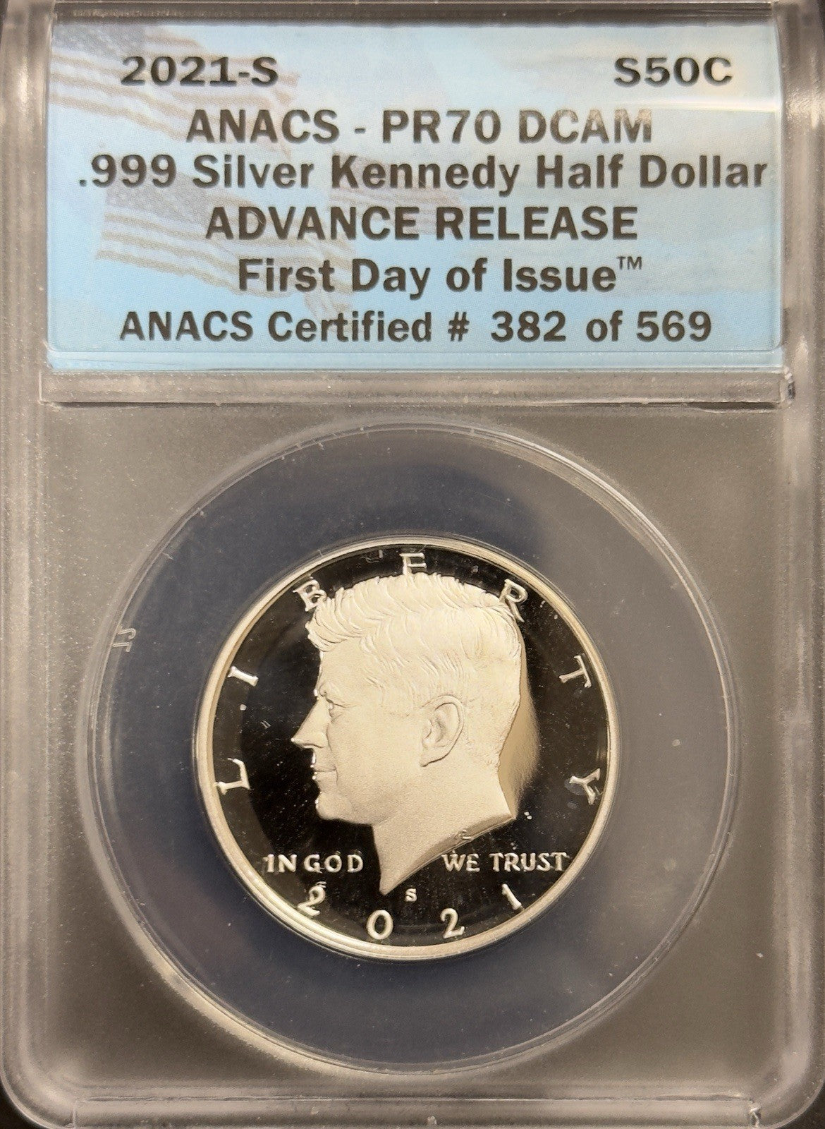 2021 S Kennedy Half Dollar Silver - ANACS PF70 Deep Cameo ( 40682 )