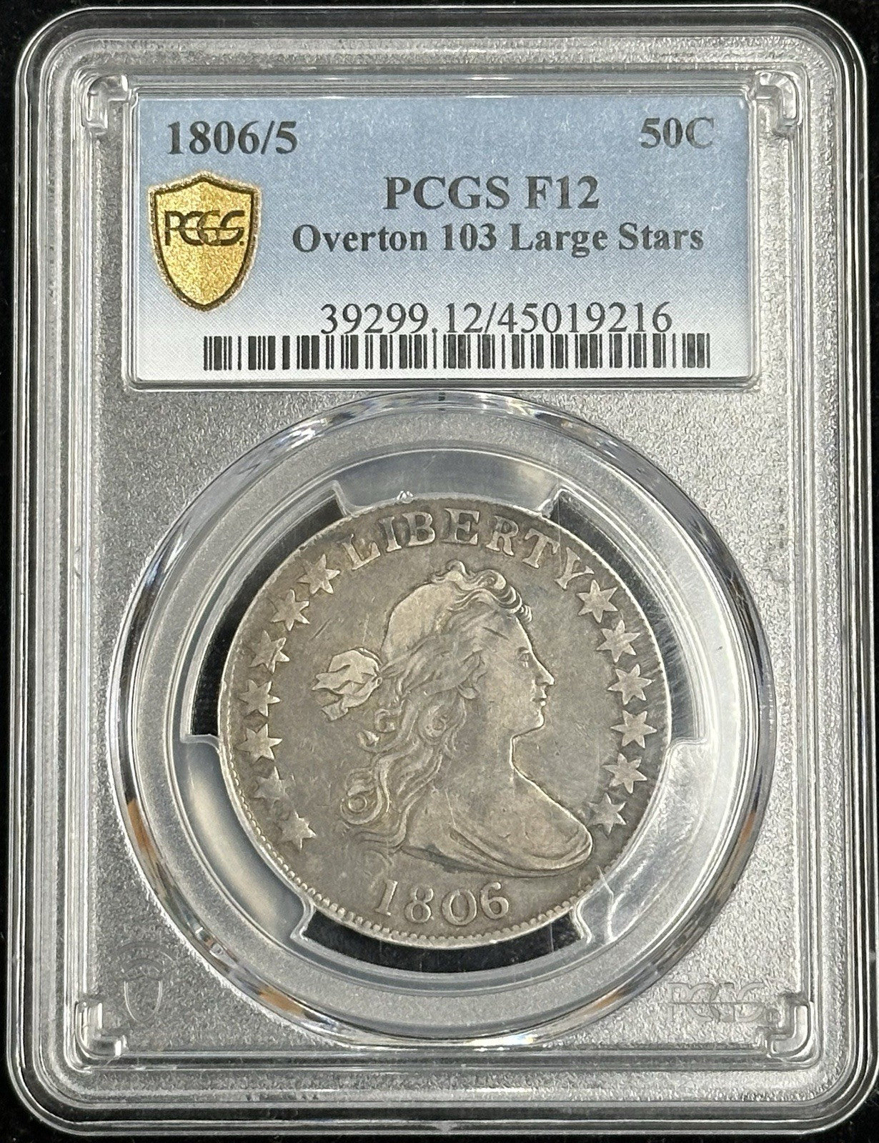 1806/5 Draped Bust Half Dollar Overton 103 Large Stars PCGS F12 - A6U8