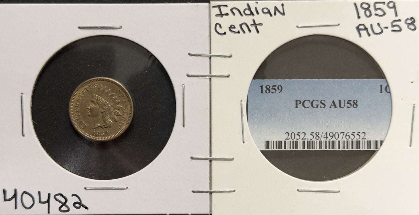 1859 Indian Head Cent - Almost Uncirculated *Crackout* ( 40482 )