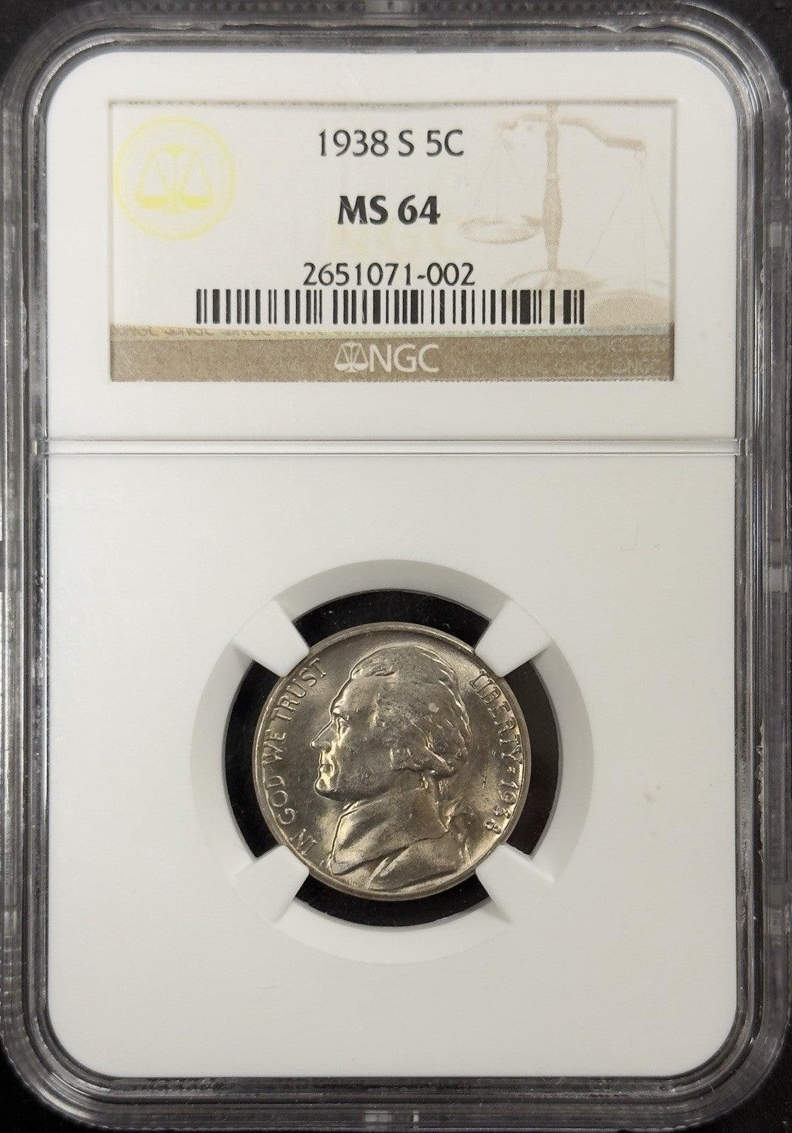 1938 S Jefferson Nickel - NGC MS64 ( 40659 )
