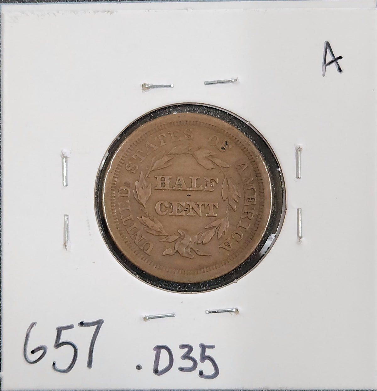 1851 Braided Hair Half Cent VF 657.D35-A — Reverse