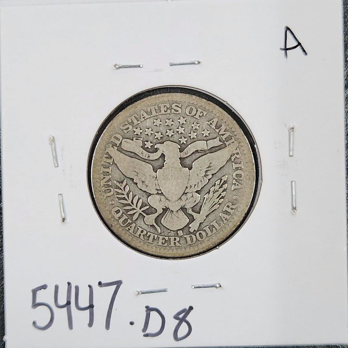 1908-S Barber Quarter VG 5447.D8-A — Reverse