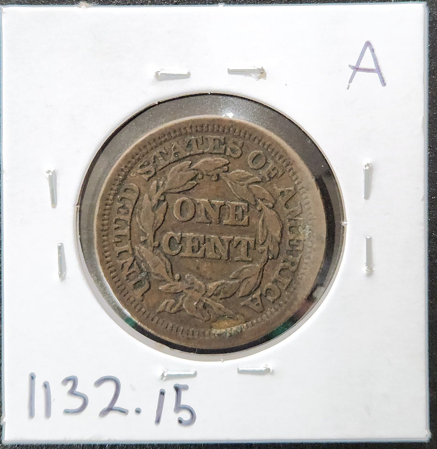 1847 Braided Hair Cent F-15 1132.15 — Reverse