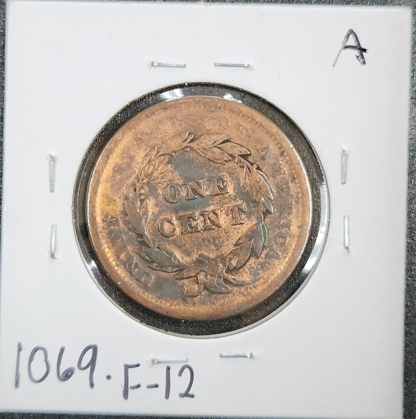 1840 Braided Hair Cent Small Date Cleaned F-12 1069.12-A — Reverse