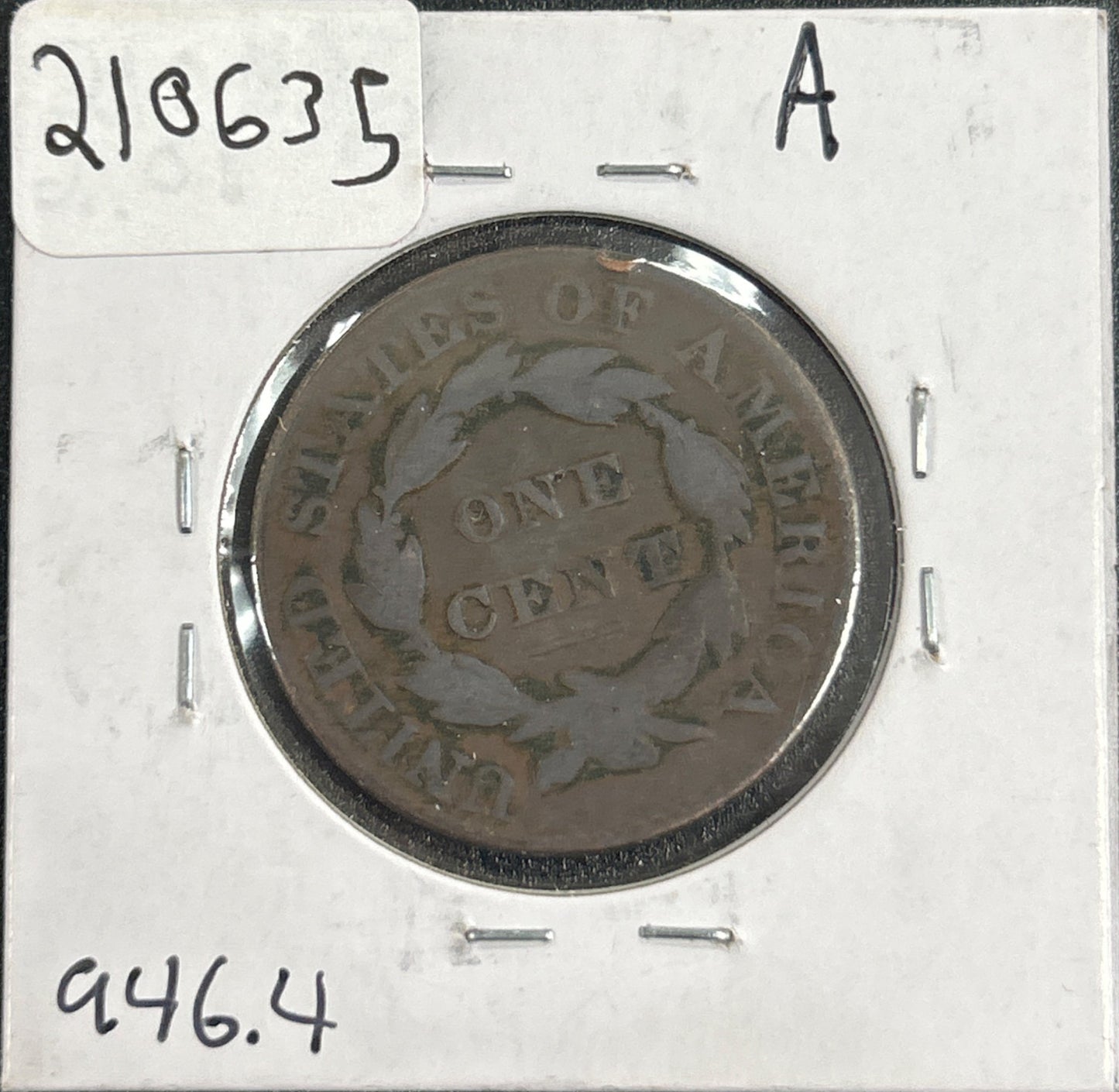 1828 Coronet head cent Narrow Date G-4 946.4 — Reverse