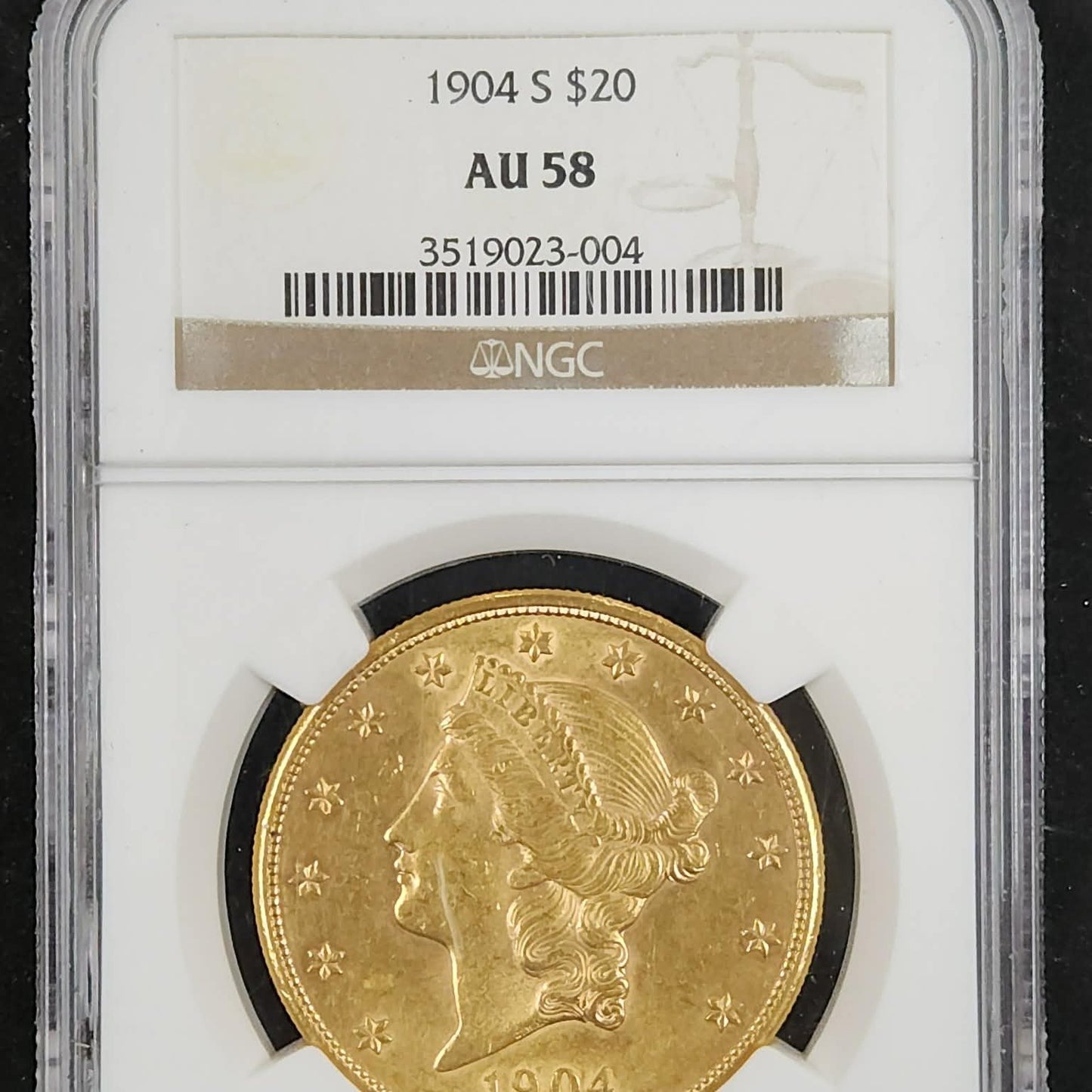 1904-S $20 Gold Liberty NGC AU58 3519023-004 — Holder