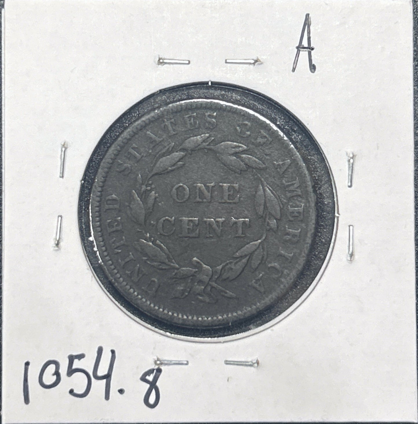 1839 Coronet Head Cent Booby Head 1054.8-A — Reverse