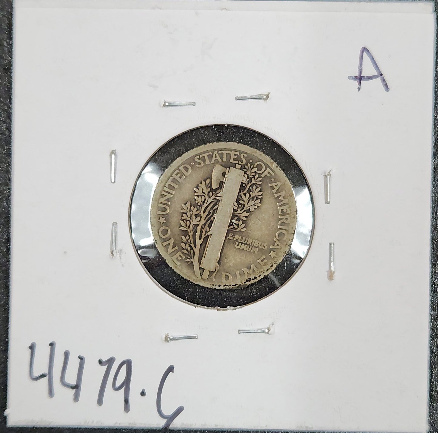 1921 Mercury Dime G-6 4479.6-A — Reverse