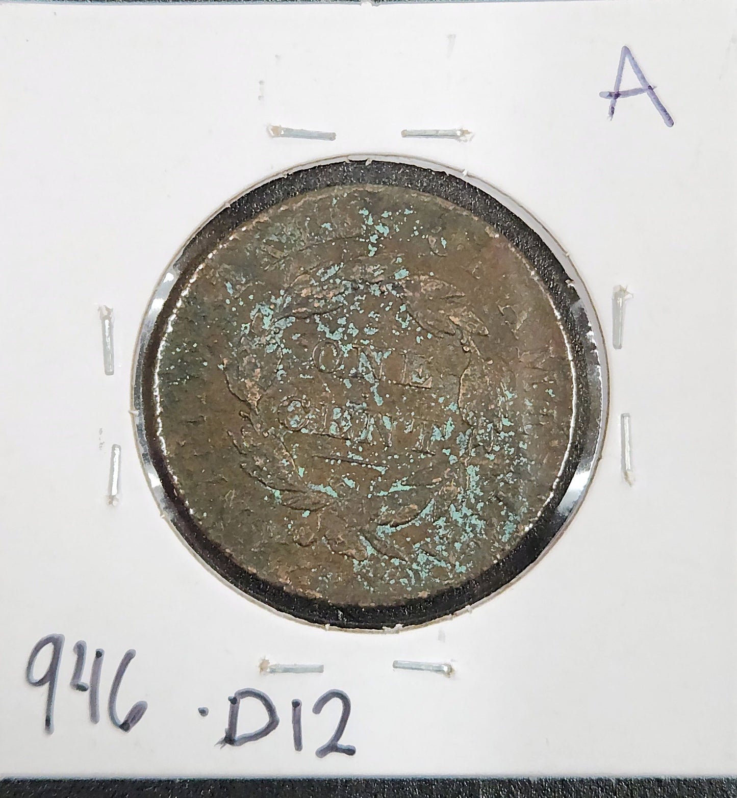 1828 Coronet Head Cent Large Narrow Date FINE 946.D12-A — Reverse