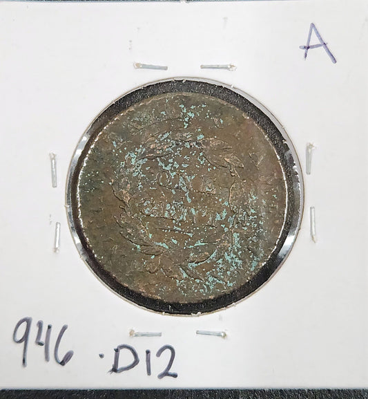1828 Coronet Head Cent Large Narrow Date FINE 946.D12-A — Reverse