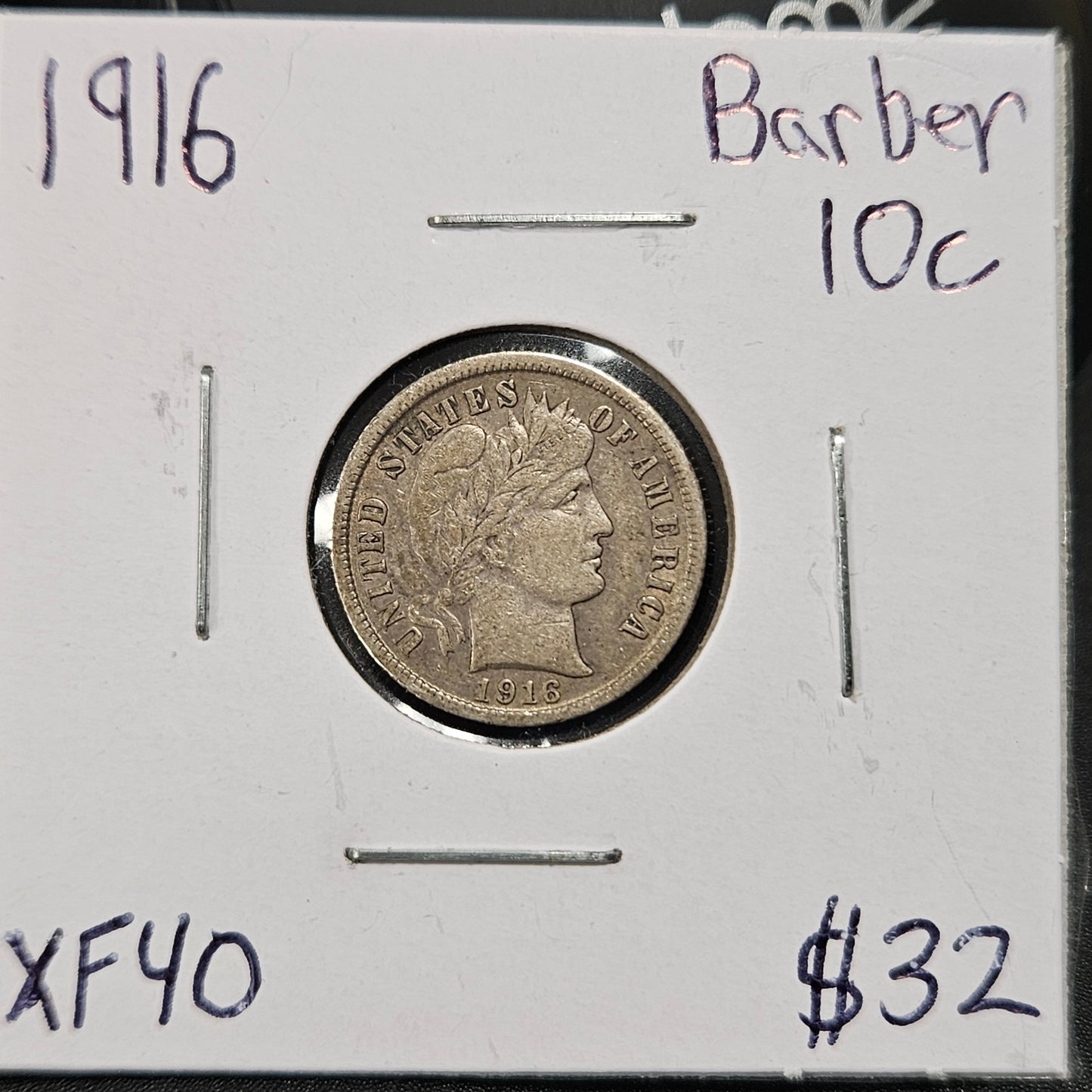 1916 Barber Dime Extra Fine A6T7