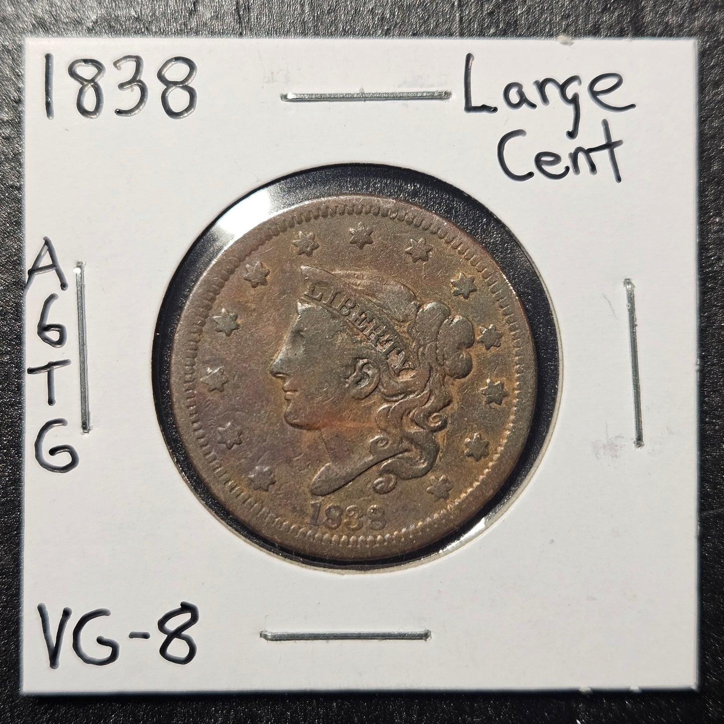 1838 Matron Head Large Cent Very Good A6TG