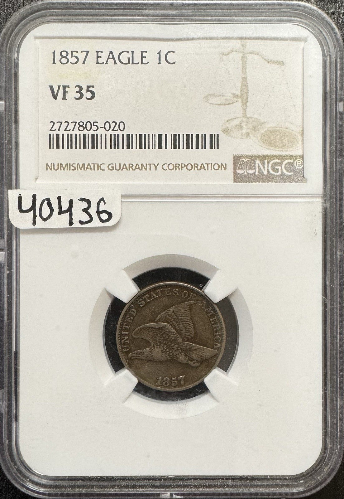 1857 Flying Eagle Cent - NGC VF 35 ( 40436 )