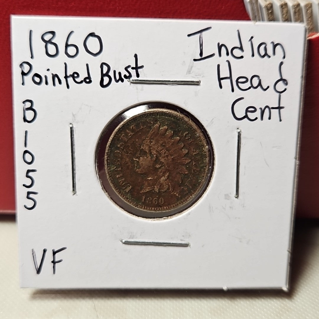 1860 Indian Head Cent Penny Pointed Bust Very Fine B1055