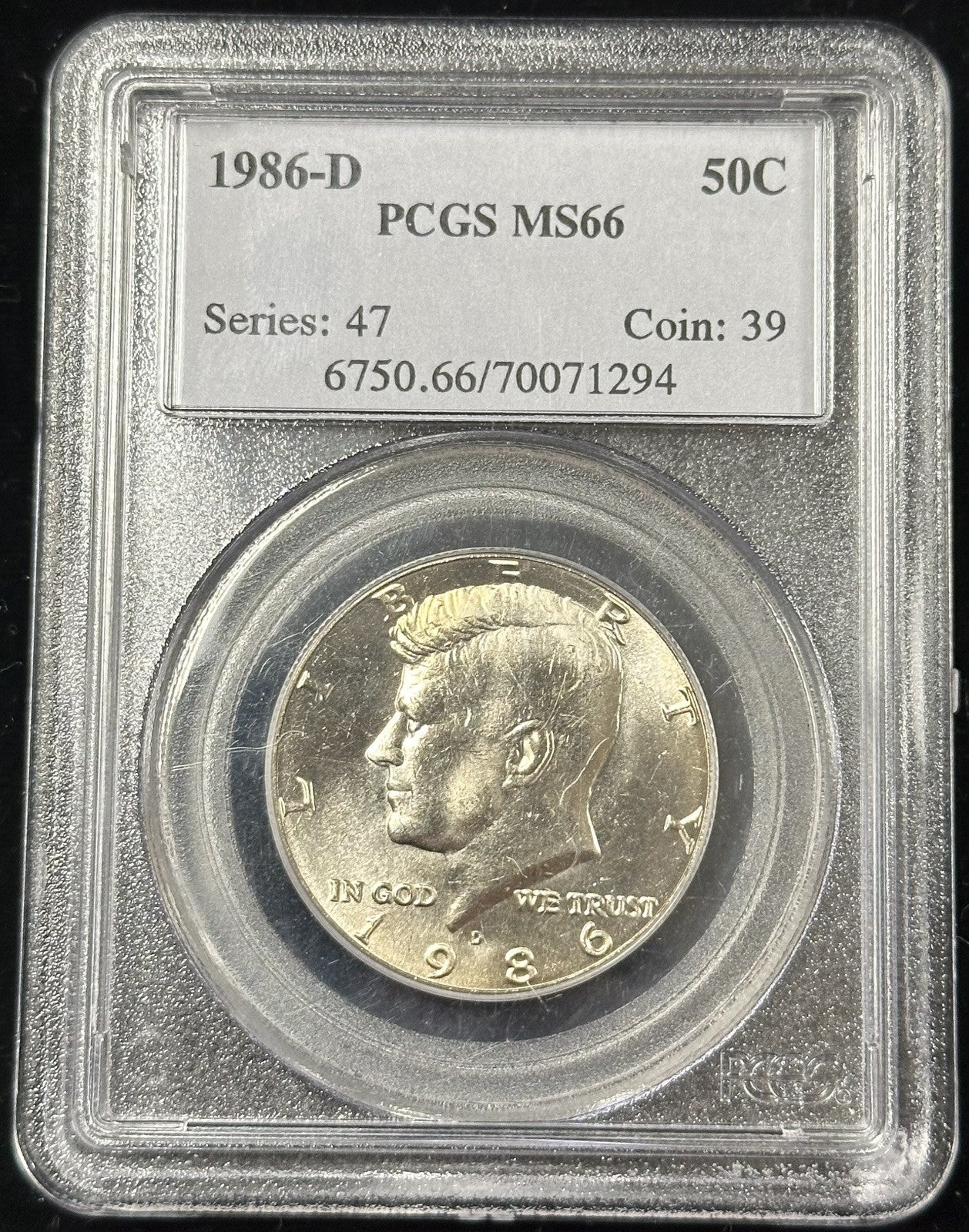 1986 D Kennedy Half Dollar PCGS MS66 - 40281