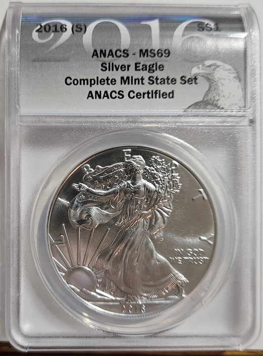 2016-(S) American Silver Eagle  ANACS MS69  Beautiful San Francisco Struck Coin!!