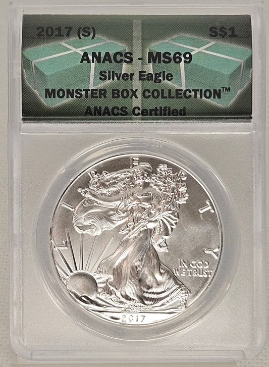 2017-(S) American Silver Eagle Dollar ANACS MS69  Monster Box Collection Certified Coin!!