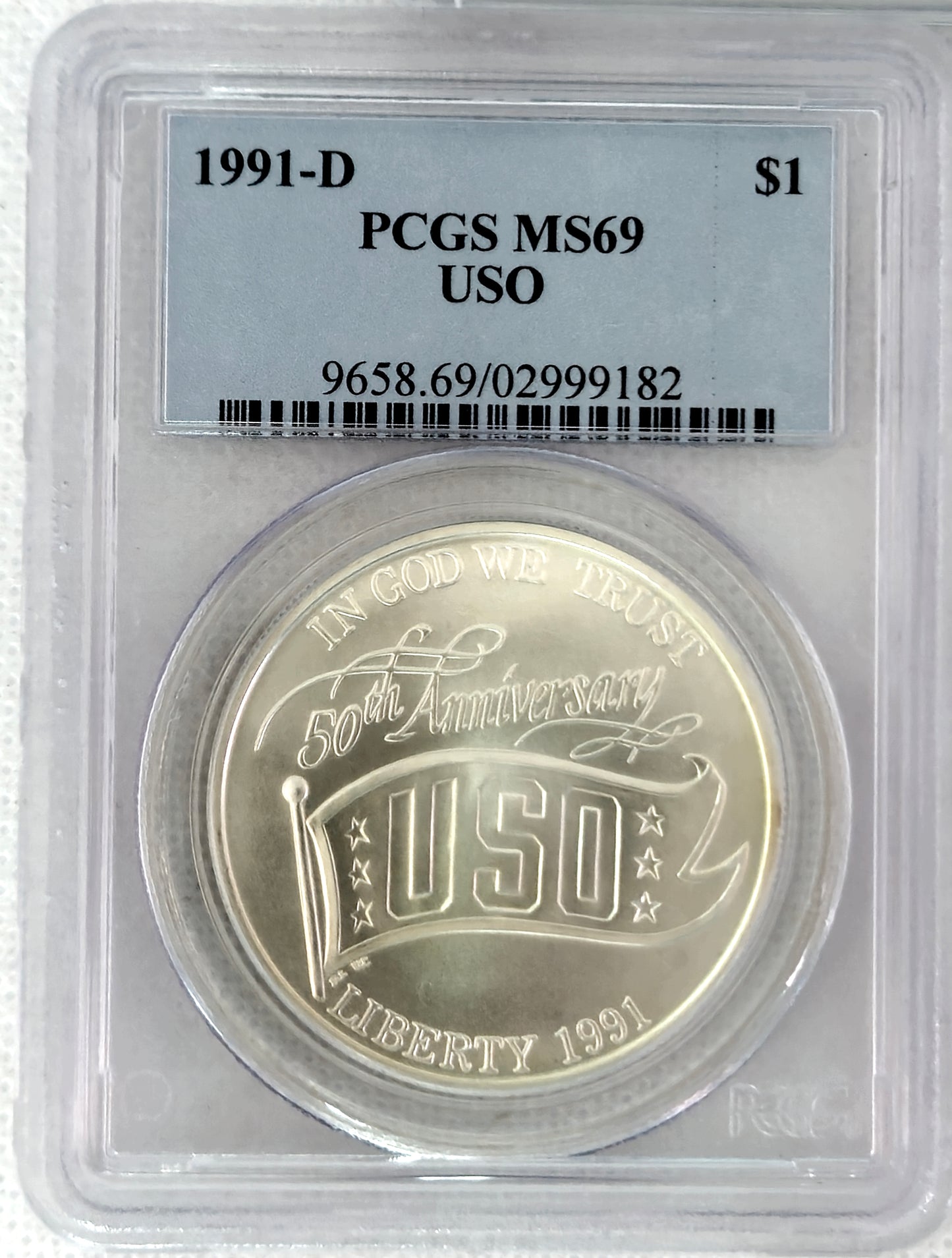 1991-D USO United Service Organization PCGS MS 69 Silver Dollar