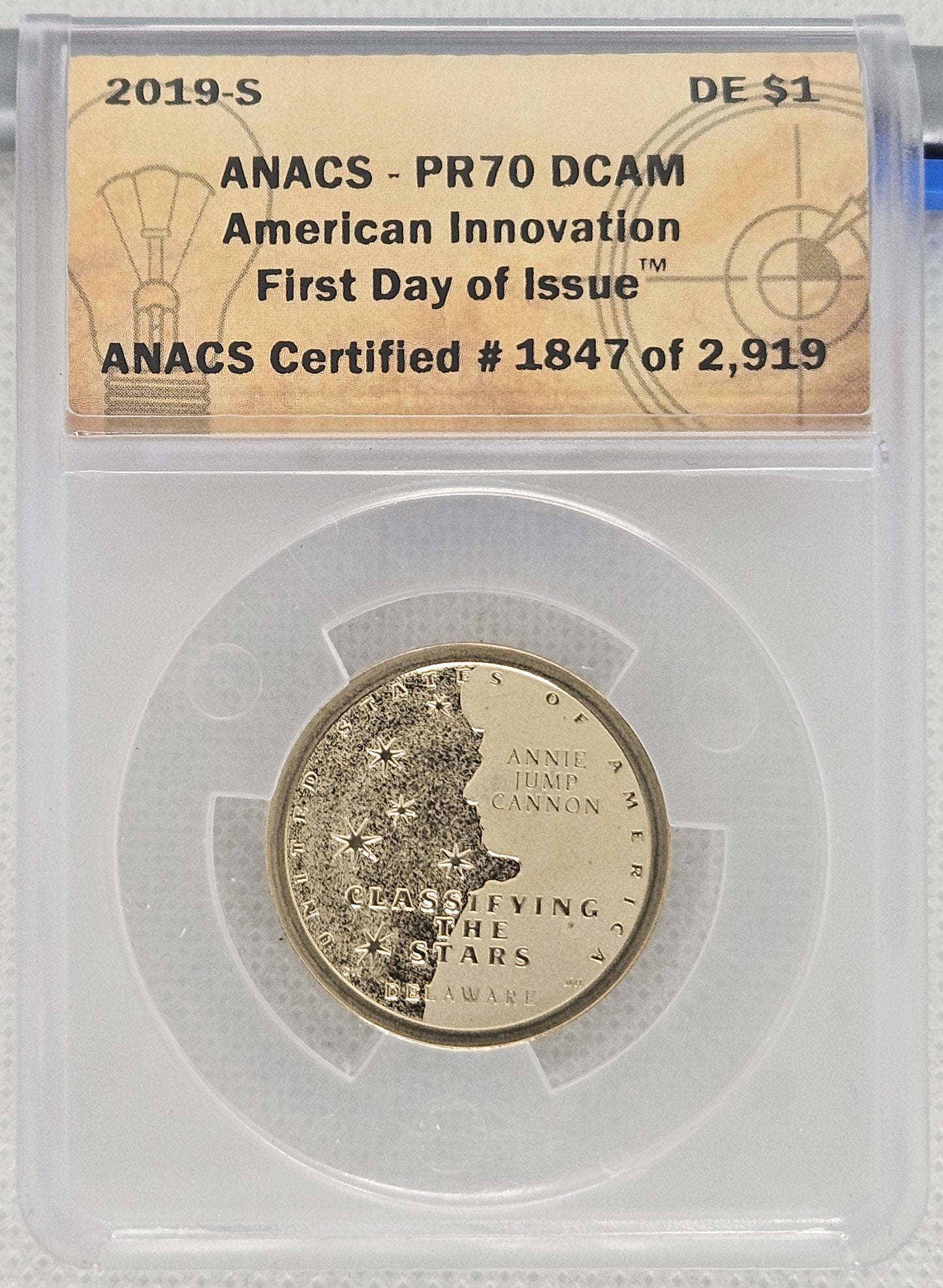 2019-S American Innovation Dollar ANACS PR70 DCAM First Day of Issue!!!