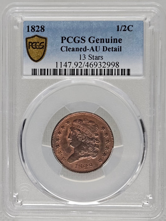 1828-P Classic Head Half Cent PCGS AU Detail Cleaned Amazing Graded Example of this Type Coin!!!
