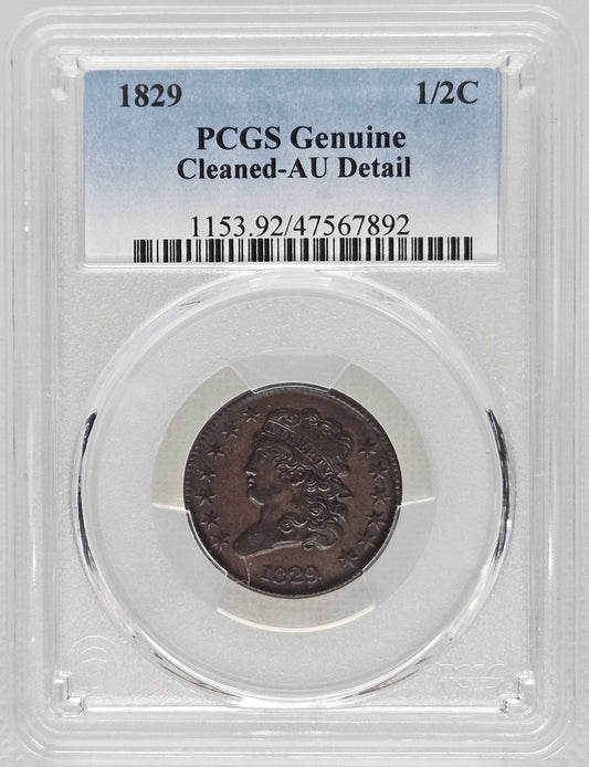 1829-P Classic Head Half Cent PCGS AU Detail Cleaned Awesome Graded Type Coin!!!
